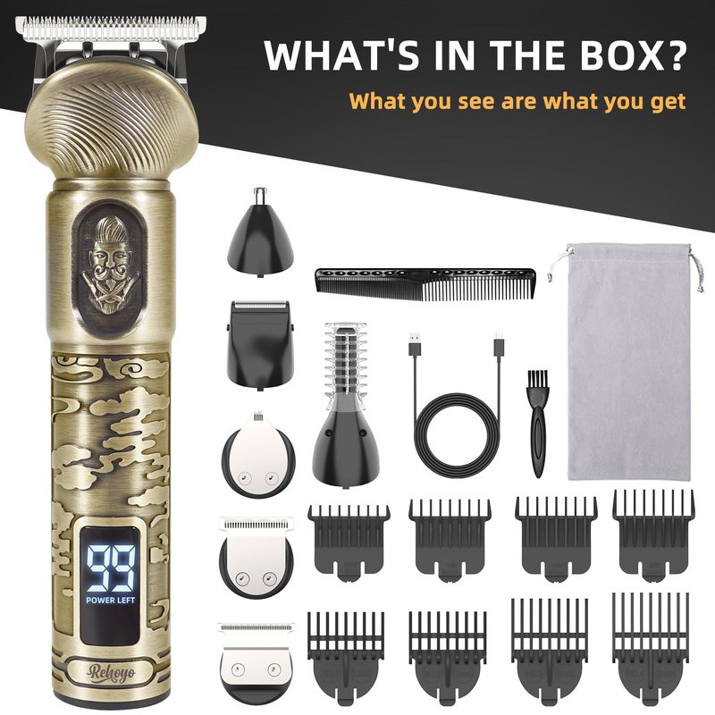 REHOYO Beard Trimmer for Men, Waterproof Cordless Hair Clipper, Electric Razor Shaver, Mens Grooming Kit for Mustache Nose Body Facial Hair, Rechargeable Beard Trimmer Kit, Gifts for Men
