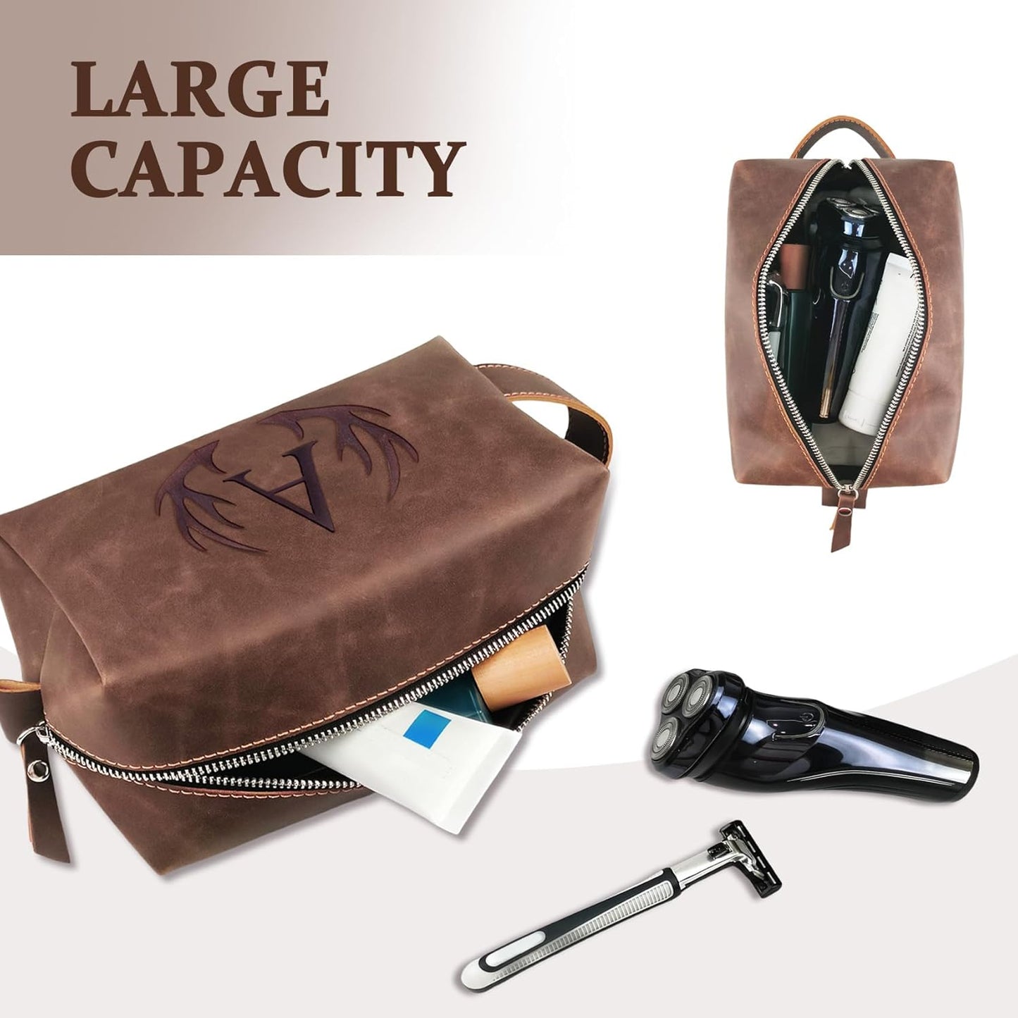 Men's Personalized Toiletry Bag - Waterproof PU Leather Travel Essential | Perfect Gift for Father's Day, Birthdays, and Easter (M)