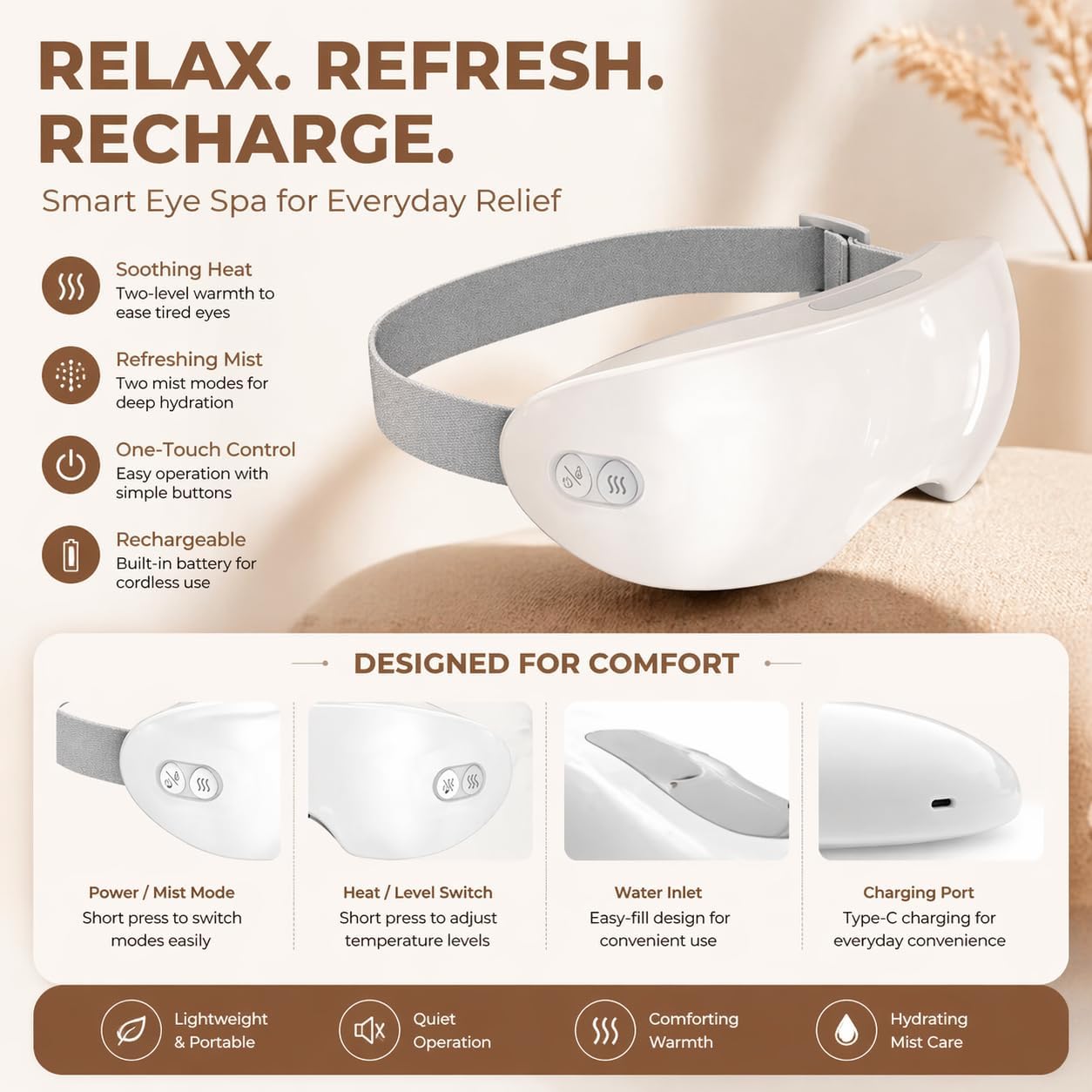 Steam Eye Mask for Dry Eyes - Adjustable Eye Steamer with Heat & Smart Nano Mist | Moisturizing Therapy