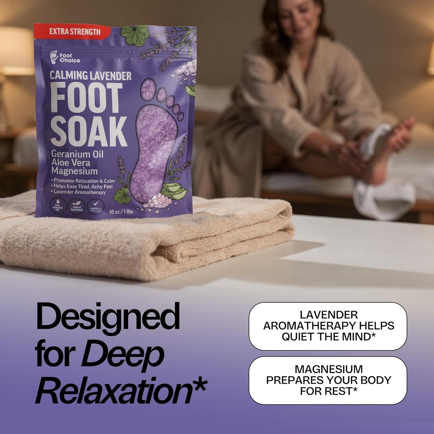 Lavender Foot Soak - Epsom Salt Relaxation & Aromatherapy | Soothes Tired Feet & Softens Skin - 1lb Made in USA