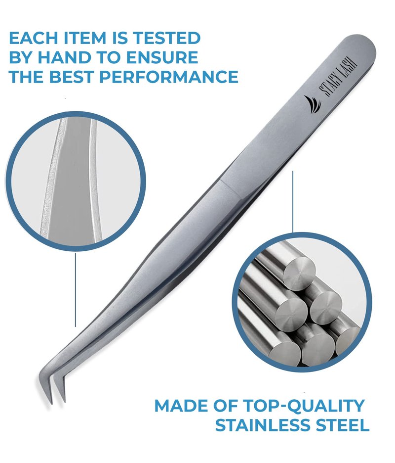 Stacy Lash STL-9 Eyelash Extension Tweezers/Precision Tool for Volume Extensions & False Lashes Application & Premade Fans/Curved Tweezer Tip/Beauty Accessories/Eyelashes Supplies