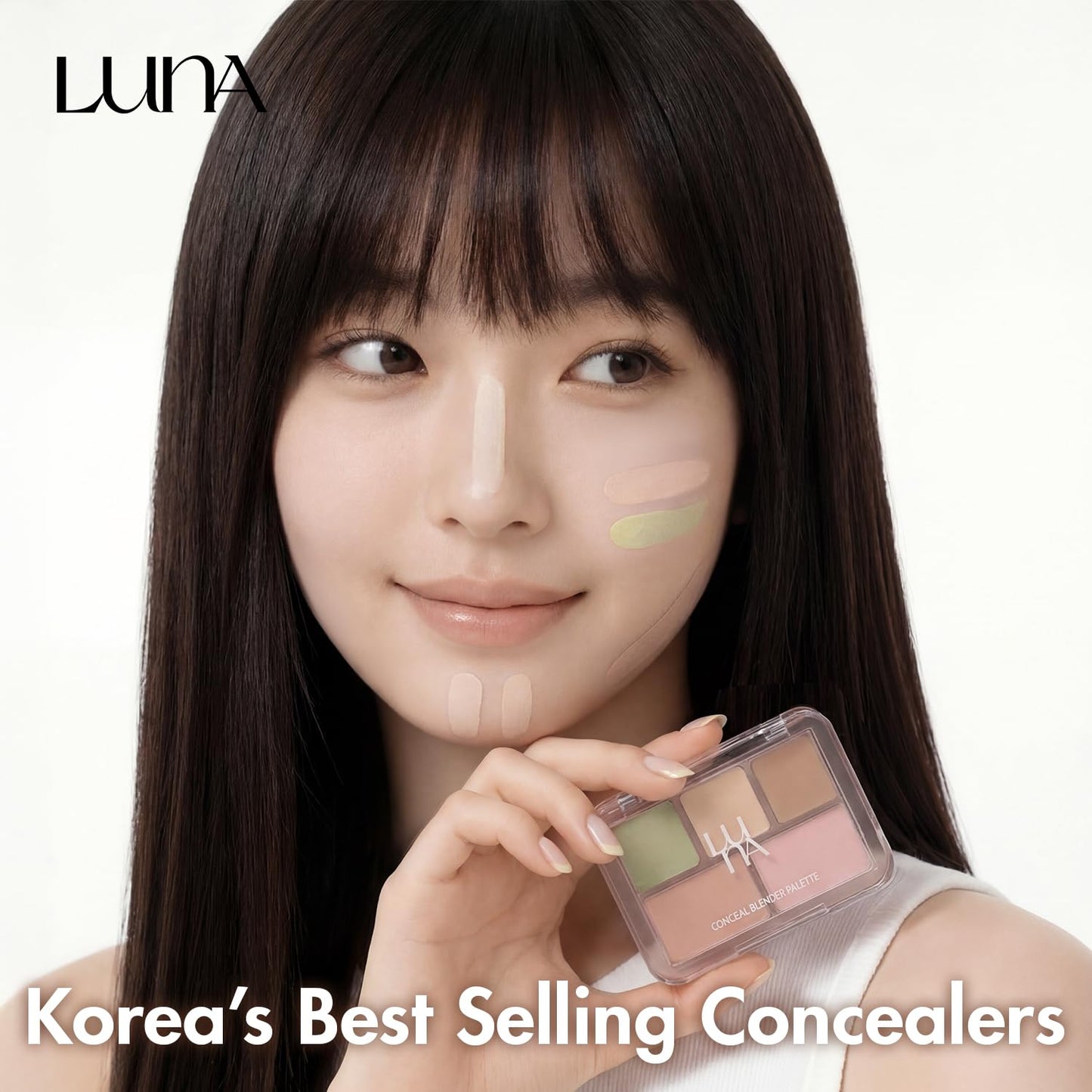 LUNA Conceal Blender Palette 01 - 5-in-1 Color Correcting Concealer | Beige, Green, Vanilla, Medium Peach, Pure Bright