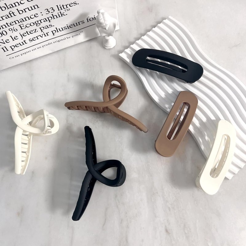 Large Matte Hair Claw Clips - 6 Pcs Set for Thin, Fine, or Thick Hair | No-Slip Butterfly Clips