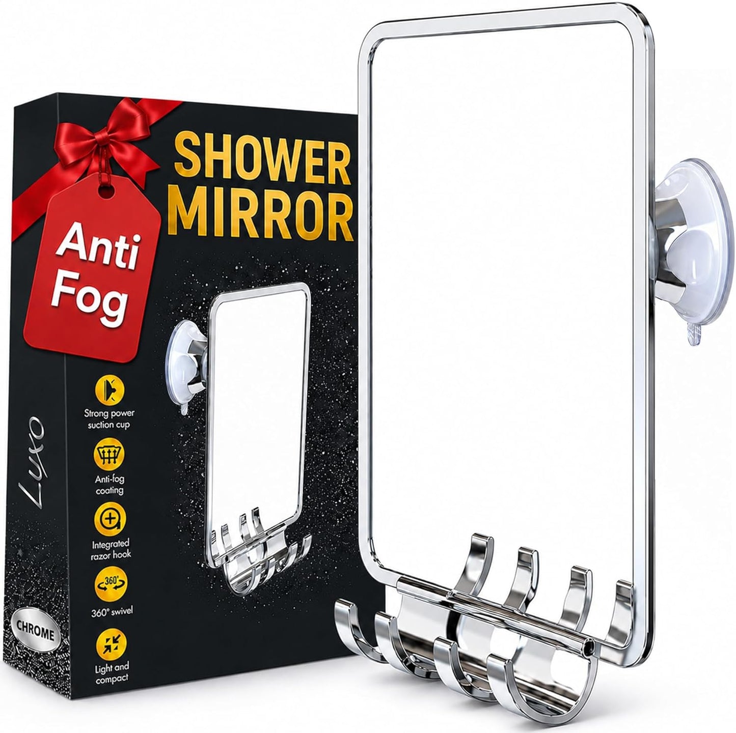 Fogless Shower Mirror for Shaving - Shatterproof Design with Removable Razor Holder | Powerful Suction Cup (Black)