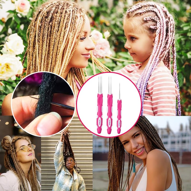 Yarniss Dreadlocks Crochet Hooks with Ergonomic Handle, Braid Hair Locking Tool, 3pcs Dreadlock Crochet Needle 0.75mm