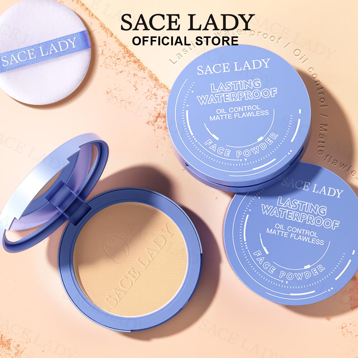 SACE LADY Face Powder Waterproof Sets Makeup, Controls Shine, Smooth Fine Lines for Flawless Lightweight Finish, Long Lasting Matte Compact Setting Powder Cosmetics Cruelty-free, 0.35oz (#03)