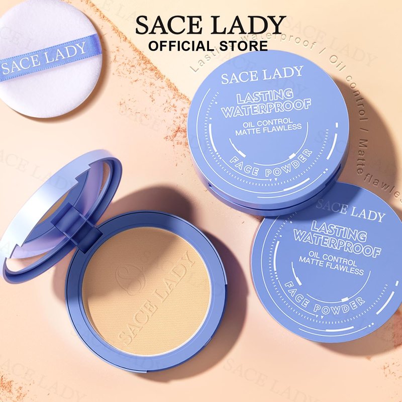 SACE LADY Face Powder Waterproof Sets Makeup, Controls Shine, Smooth Fine Lines for Flawless Lightweight Finish, Long Lasting Matte Compact Setting Powder Cosmetics Cruelty-free, 0.35oz (#03)
