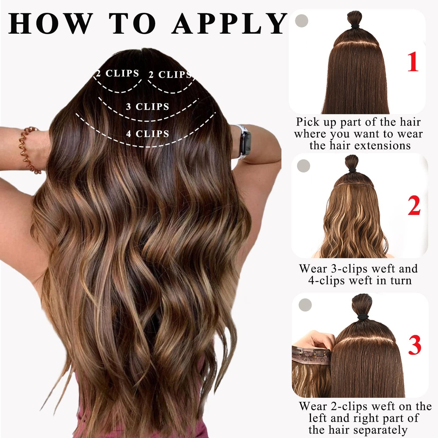 20” Black Clip in Hair Extensions Long Wavy Synthetic Extensions for Women
