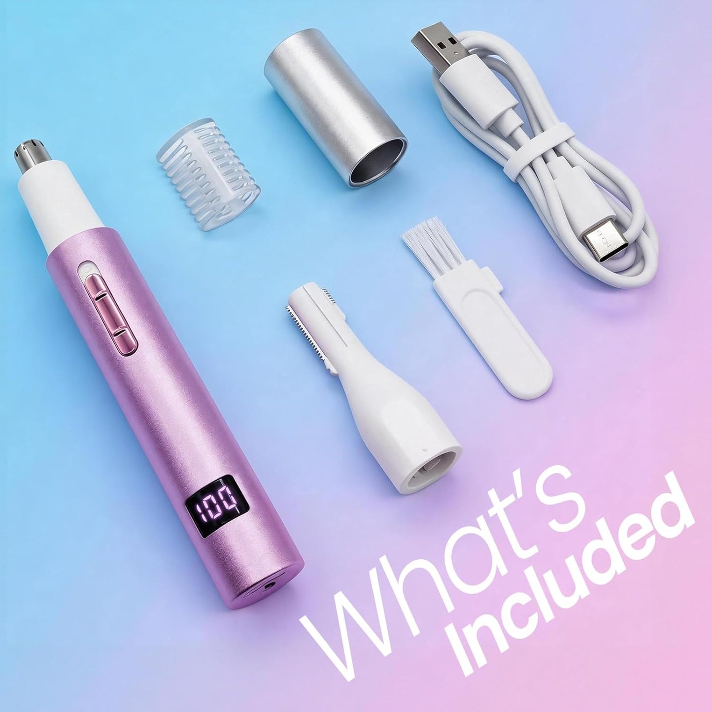 LED Display Eyebrow & Nose Hair Trimmer - Rechargeable 2 in 1 Painless Clipper for Men & Women | Easy Cleansing, Purple