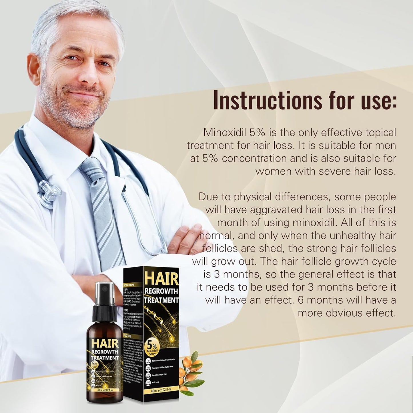 Minoxidil Hair Regrowth Spray for Men & Women - 5% Solution for Thinning Hair & Beard Care | Scalp Treatment
