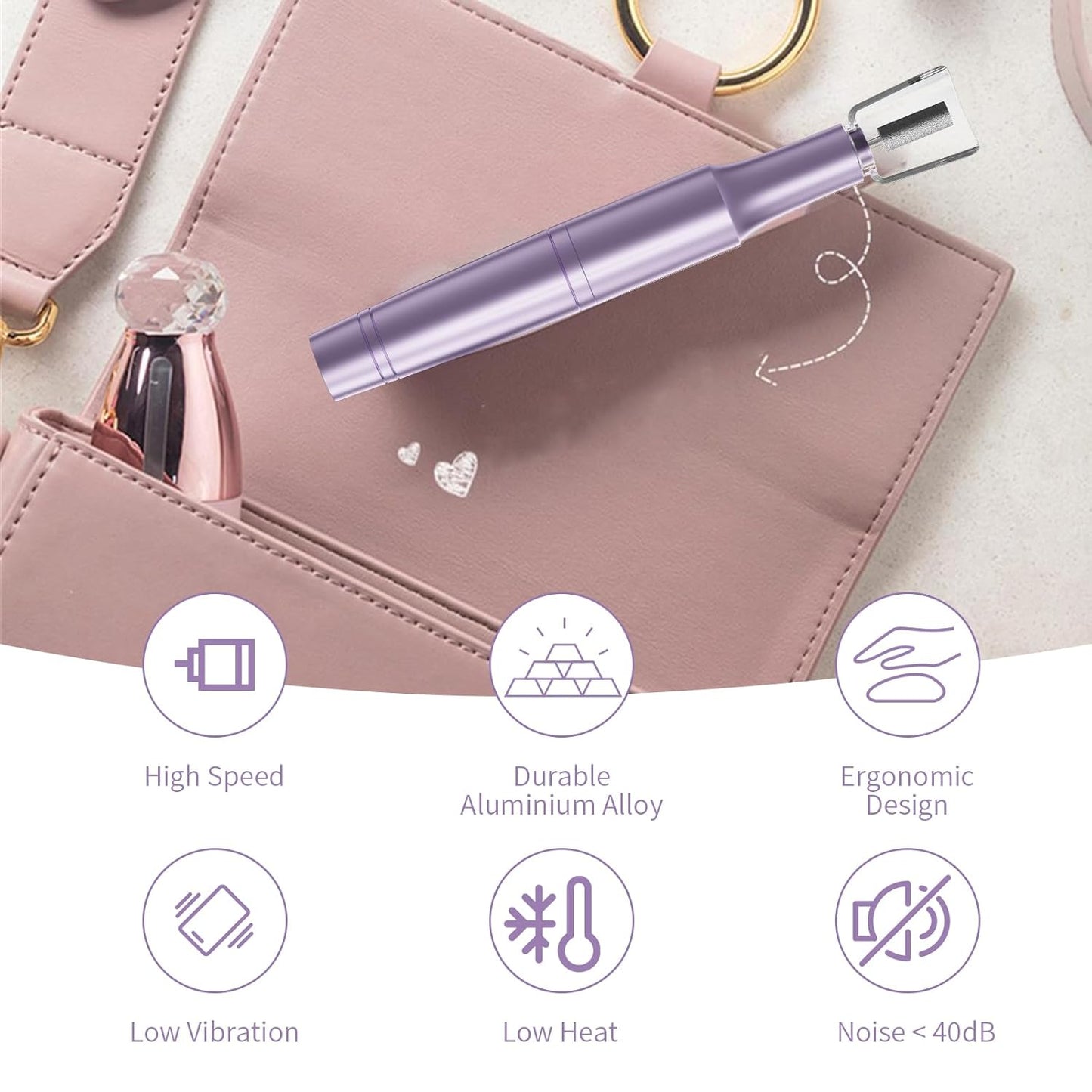 Electric Nail Drill Kit - Professional Corded Nail File for Acrylic & Gel Nails | Portable Manicure Tool (Purple)