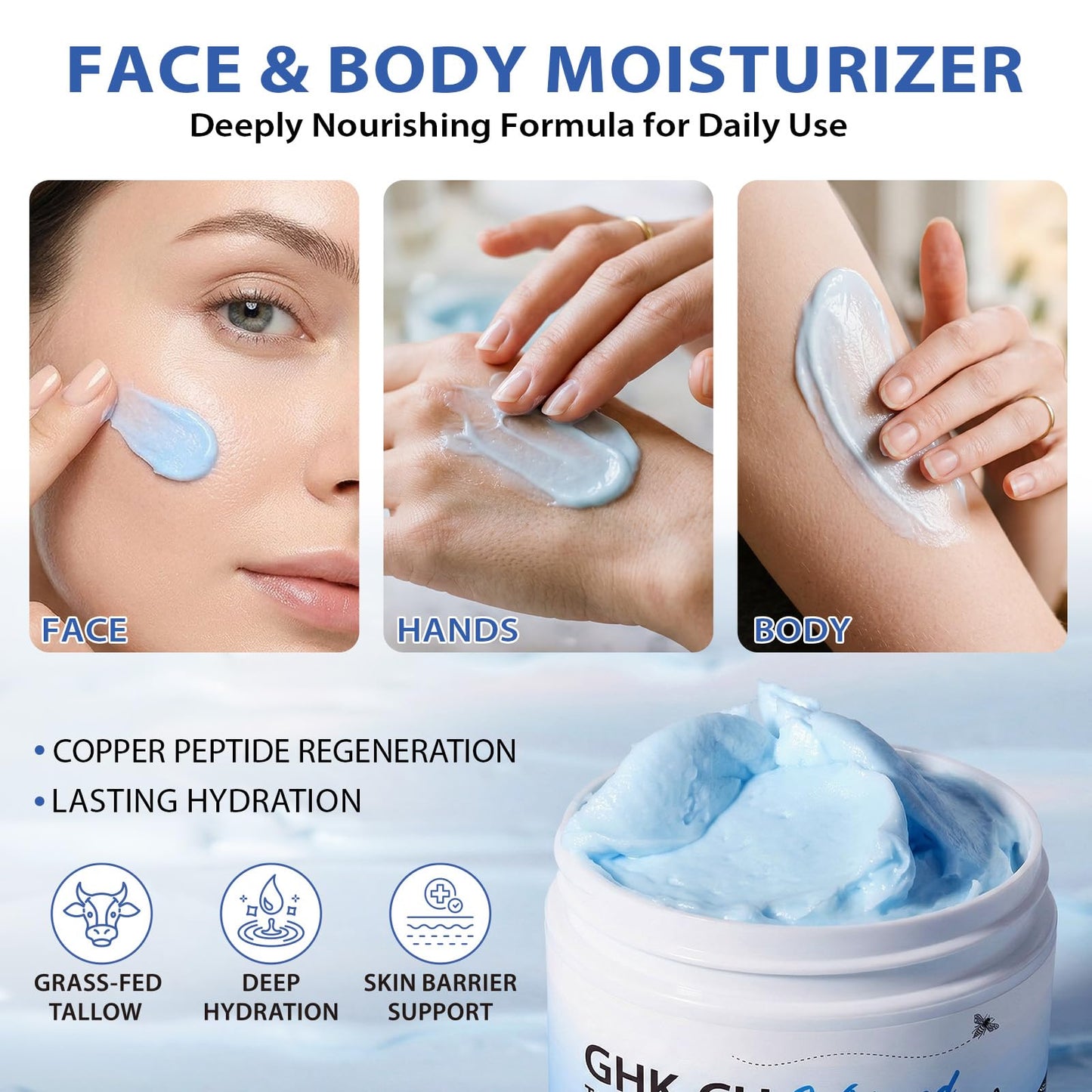 4.2 OZ GHK-Cu Copper Peptides Beef Tallow Cream for Skin, Face & Body