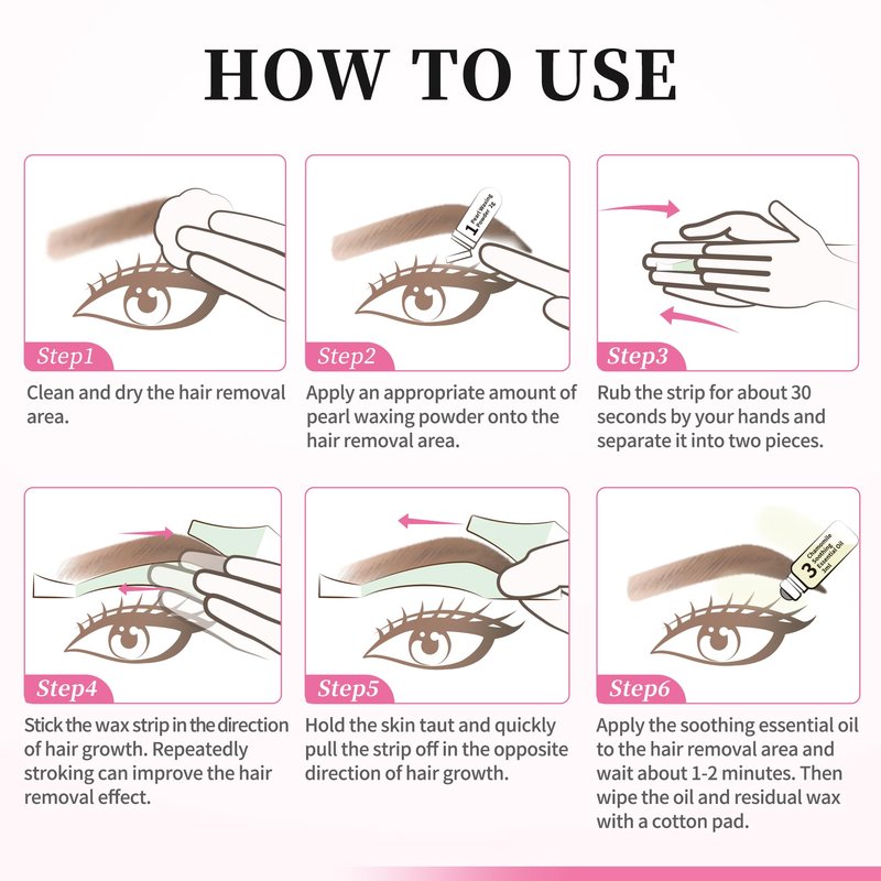 Beauty7 Hair Removal Kit, Eyebrow Wax Strips Kit Facial Wax Strips 24 Strips with Pearl Powder Essential Oil for Sensitive All Skin Types Women