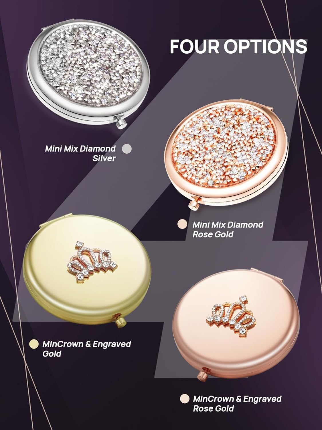OMIRO 1X/10X Magnifying Compact Mirror - Rose Gold Mini Diamond Pocket Makeup Mirror