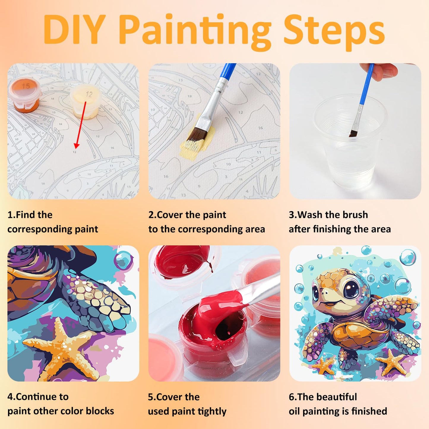 Mandun Paint by Numbers Kit for Kids with Frame, Sea Turtle Paint by Numbers for Kids Ages 4-8-12, DIY Turtle Acrylic Oil Painting for Home Wall Art Decor Gift 7.8x7.8 inch (with Frame Easel)