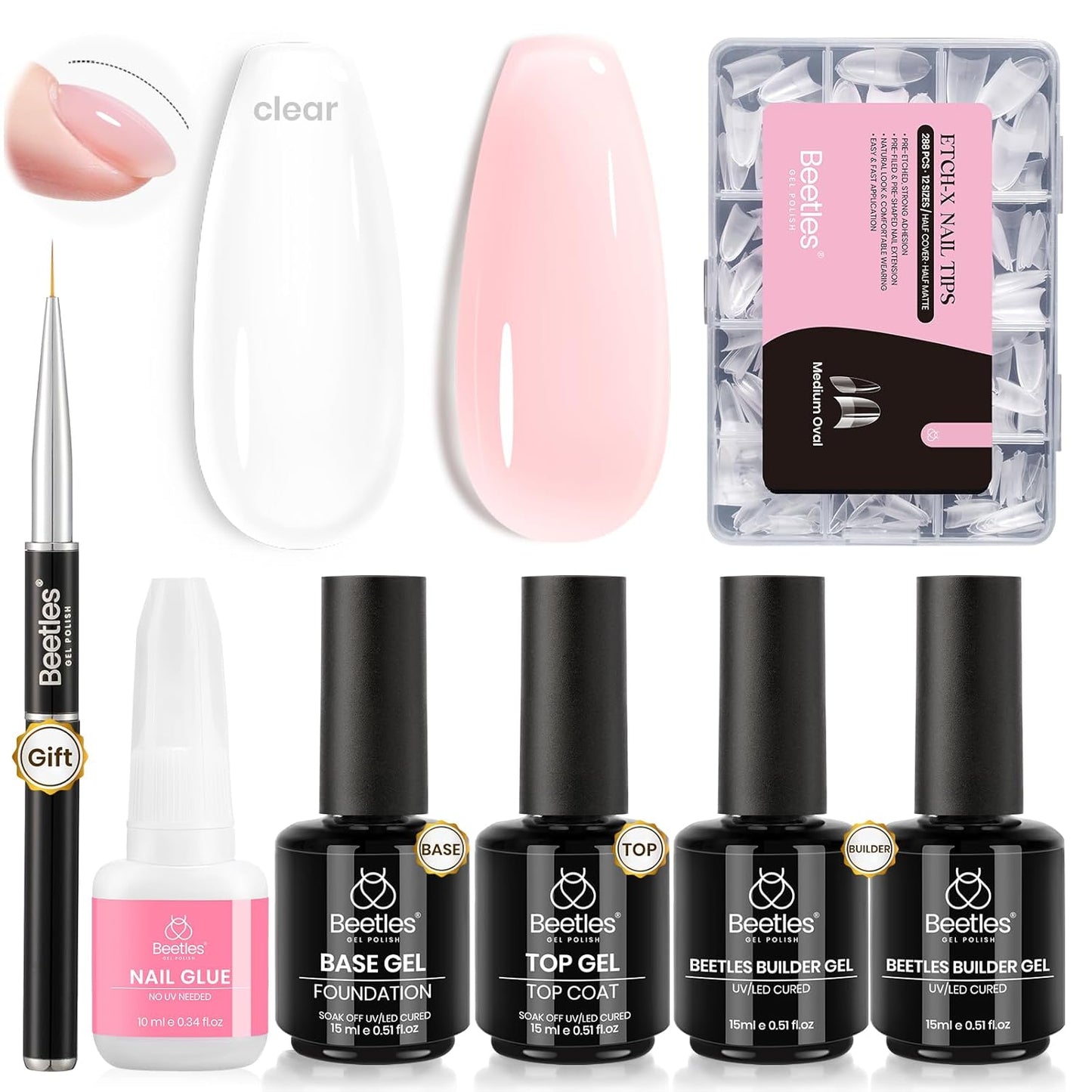 Beetles Builder Gel Set - HEMA-Free Nail Extension Gel | 6 Peach Colors, 8-in-1 Strengthening Formula for DIY Nail Art