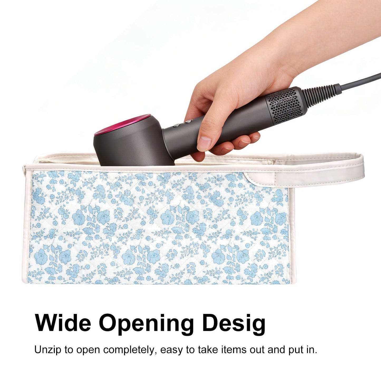 idoltimes Quilted Hair Tools Travel Bag, Compatible with Dyson Airwrap Styler, Portable Cotton Floral Organizer Case for Shark FlexStyle Attachments Storage
