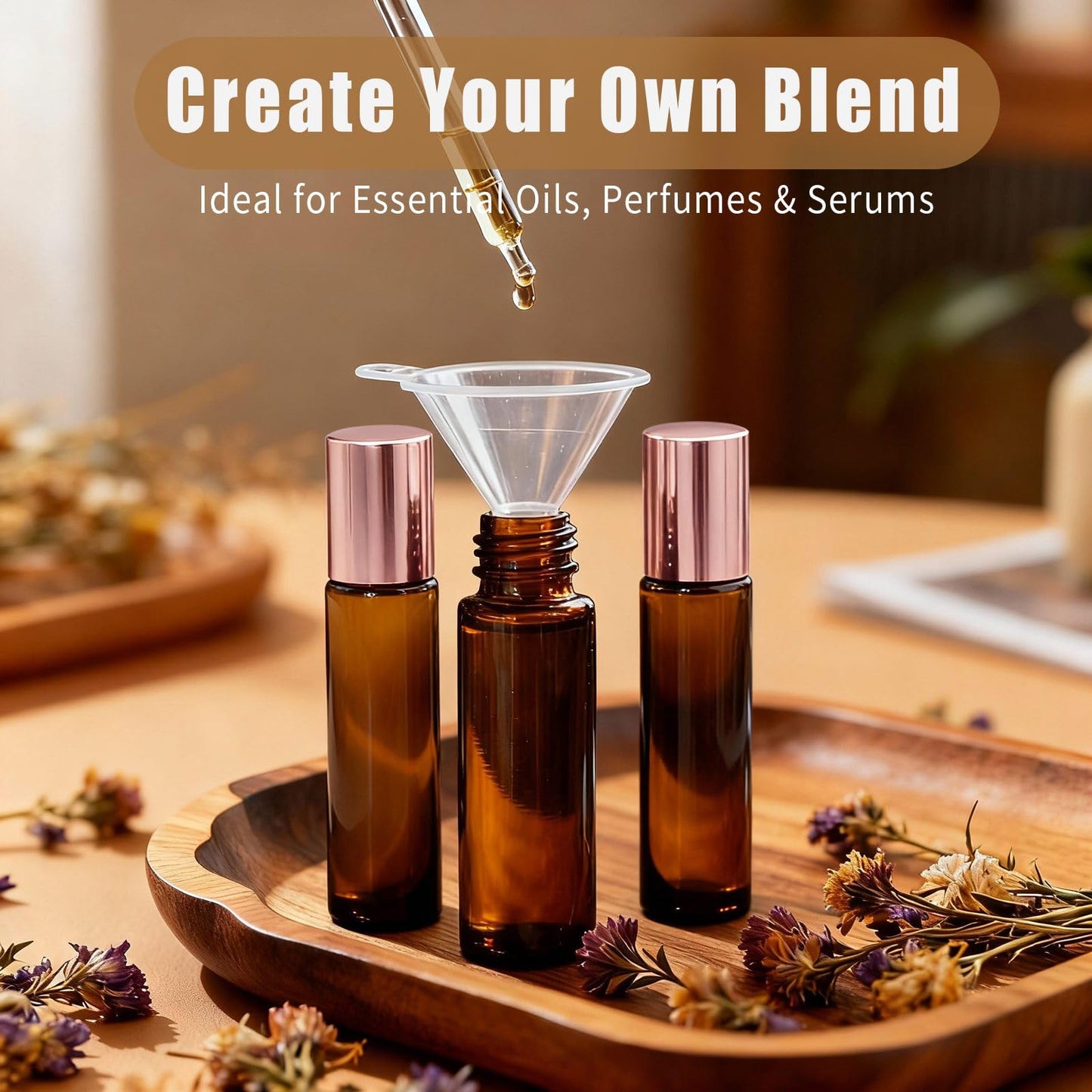 Warmify 8 Pack 10ml Rose Quartz Roll On Bottles for Essential Oils