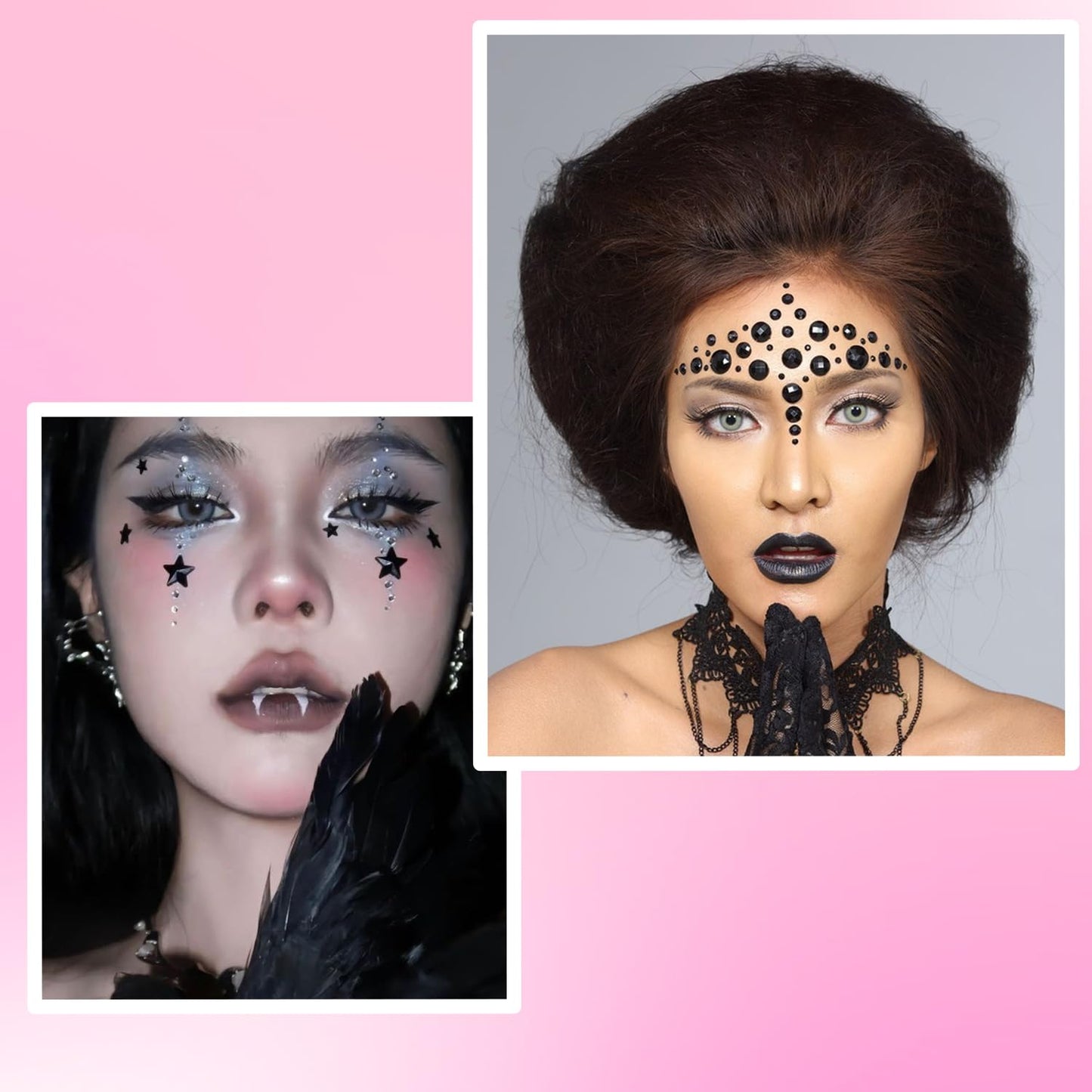 NIACONN 1760 Pcs Black Hair Jewels Face Gems Stick on, Self Adhesive Glitter Rhinestones Stickers for Women Body Eyes Nails Festival Halloween Makeup & Crafts