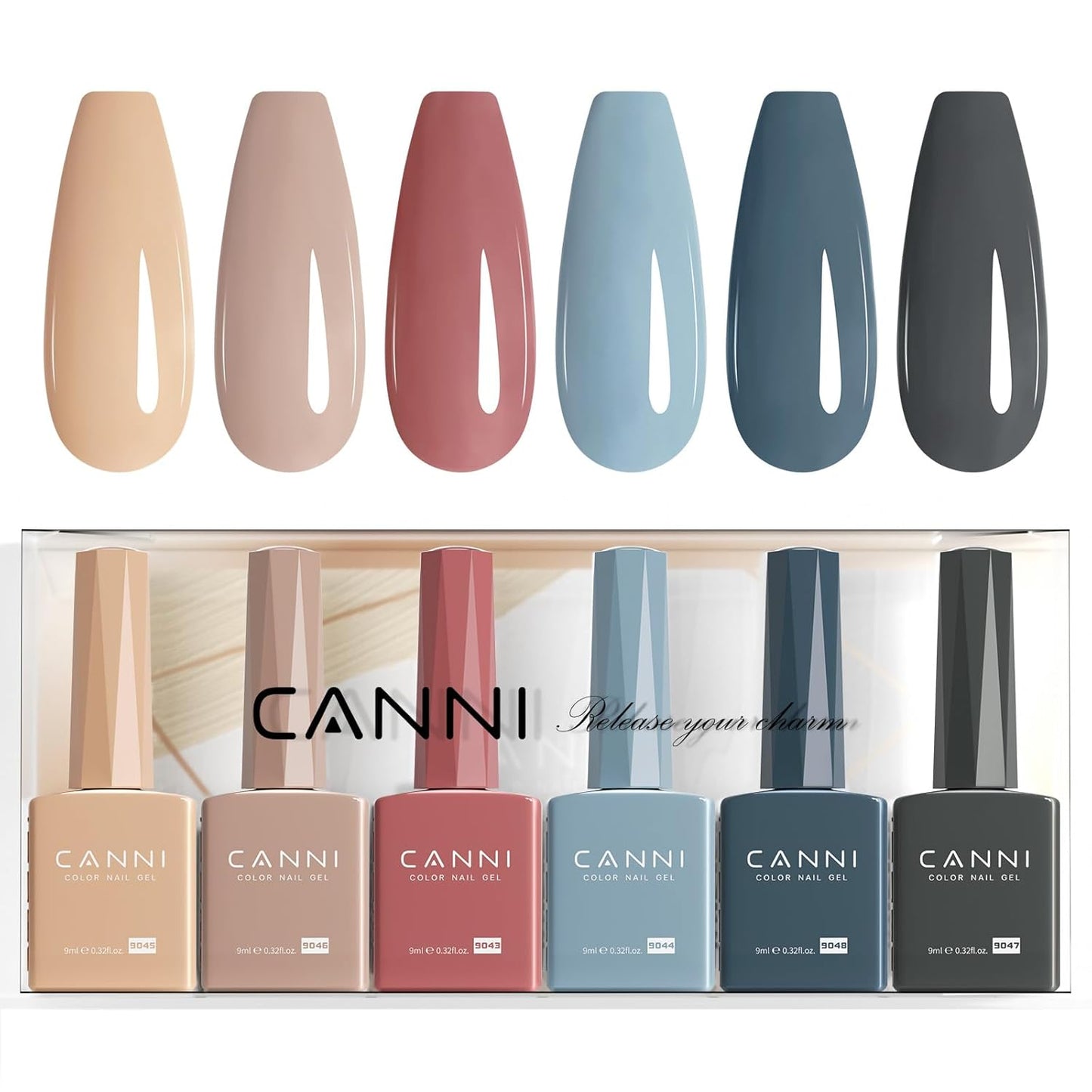 CANNI Gel Nail Polish Set - 6 Pcs 9ml Glitter & Solid Colors | Christmas & New Year's DIY Kit for Home Use