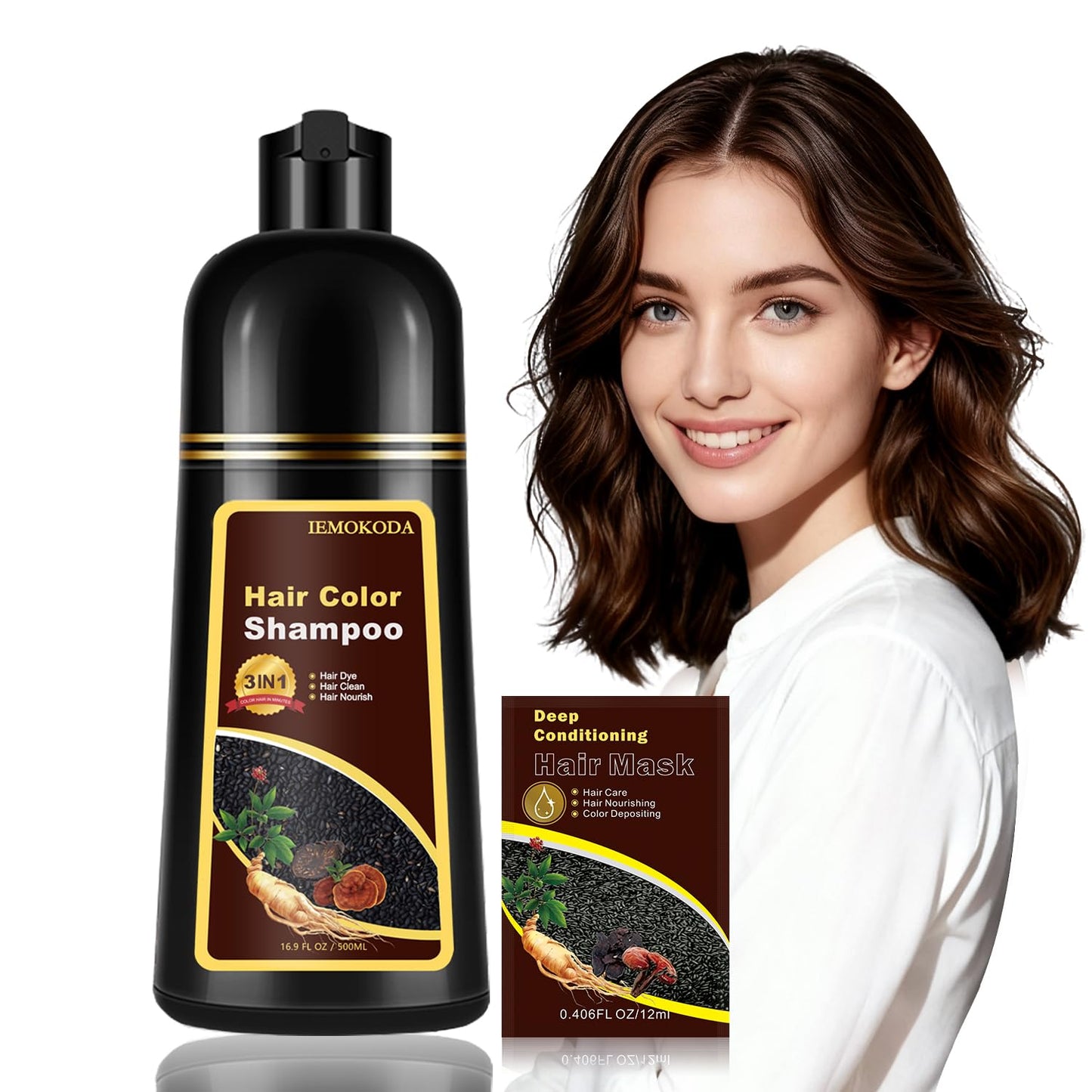 Brown Hair Dye Shampoo - 3 in 1 Instant Color & Long-Lasting Formula | Easy to Use, Works in Minutes