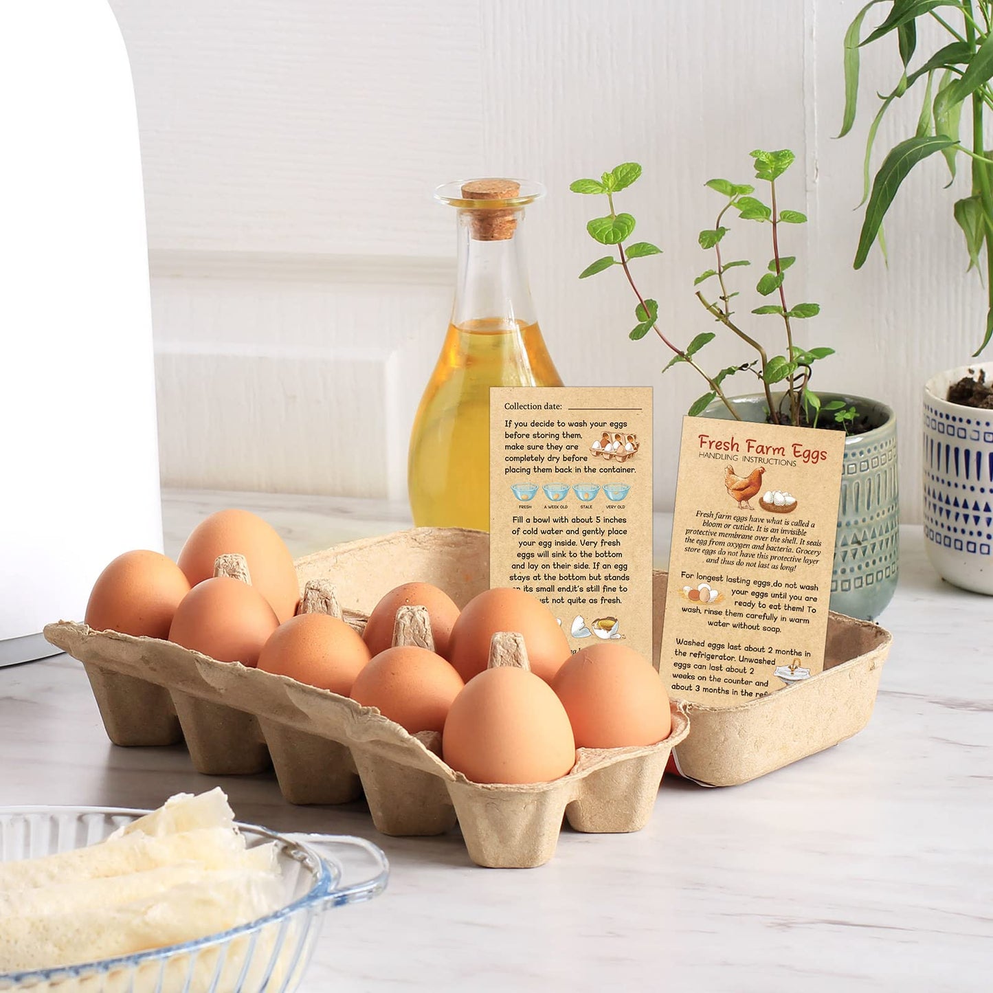 Kisston 200 Pcs Egg Handling Instruction Cards Bulk Fresh Farm Egg Care Labels 2 x 3.5'' Resuable Eggs Carton Stamp Thick Paper Design for Basket Farmstand Market Business Supplies (Simple Style)