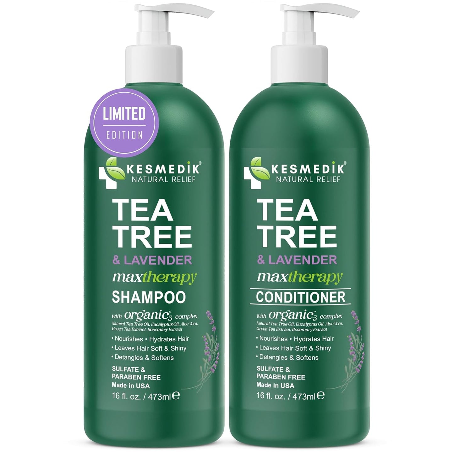 Tea Tree Lavender Shampoo & Conditioner Set - Soothes Dry, Itchy Scalp | 16 fl oz Each