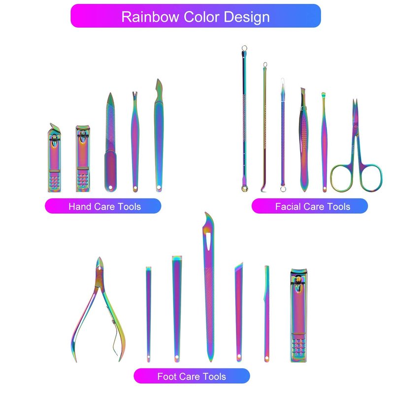 Rainbow Manicure Kits 18 Pcs Nail Clippers for Women Gift SFYDOM Women's Rainbow Leather Manicure Set (18-RainbowManicure Kits)