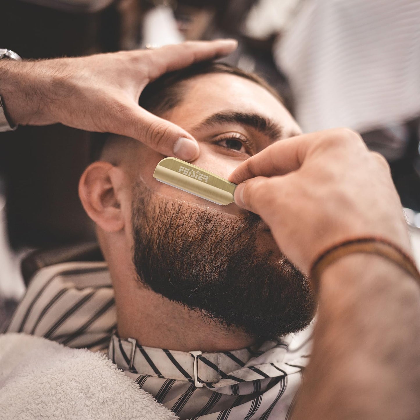 FEISIER Straight Razors for Men,Stainless Steel Barber Razor with Guard Professional Straight Single Edge Razor Kit, Premium Barber Razor for Men's Shaving,Salon and Home Included 10 Blades