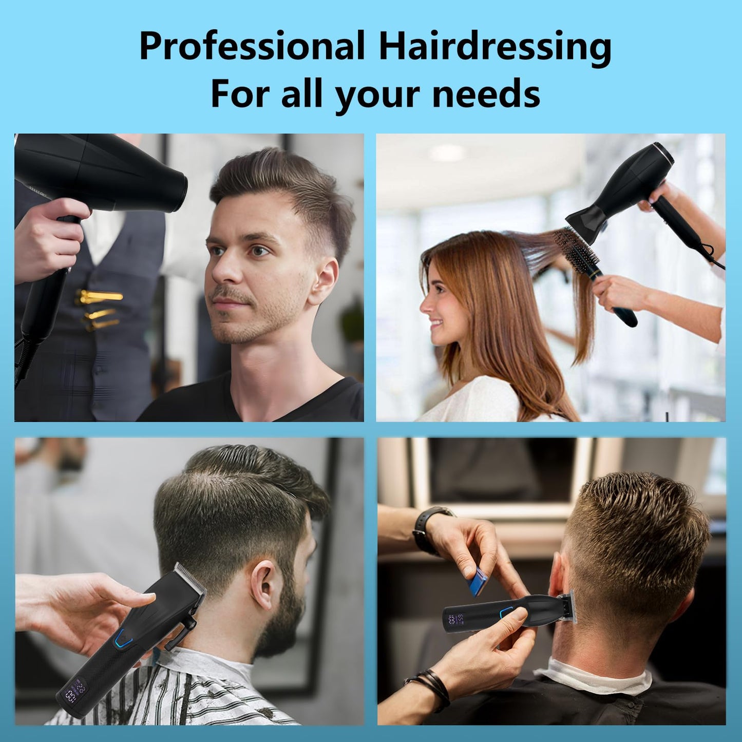 AMULISS Professional Hair Clippers and Zero Gapped Trimmer Kit for Men, Cordless Barber Clipper, Beard Trimmer Haircut Clippers Grooming Set,with Hair Dryer