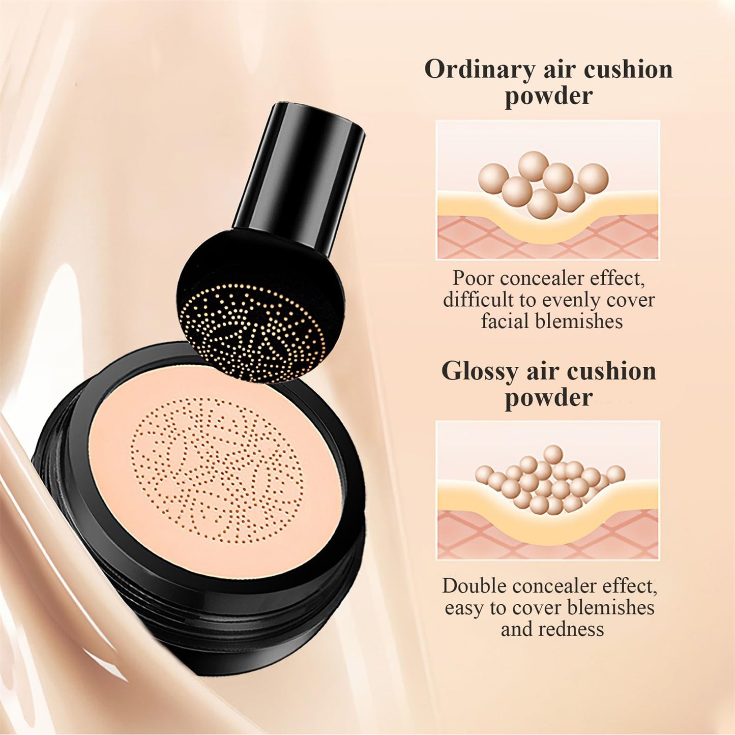 Mushroom Head Air Cushion CC Cream - Tattoo Cover up Makeup Waterproof for Mature Skin Moisturizing Concealer Brighten Long-Lasting, Gold Packaging (Natural, 3.21 Ounce (Pack of 1))