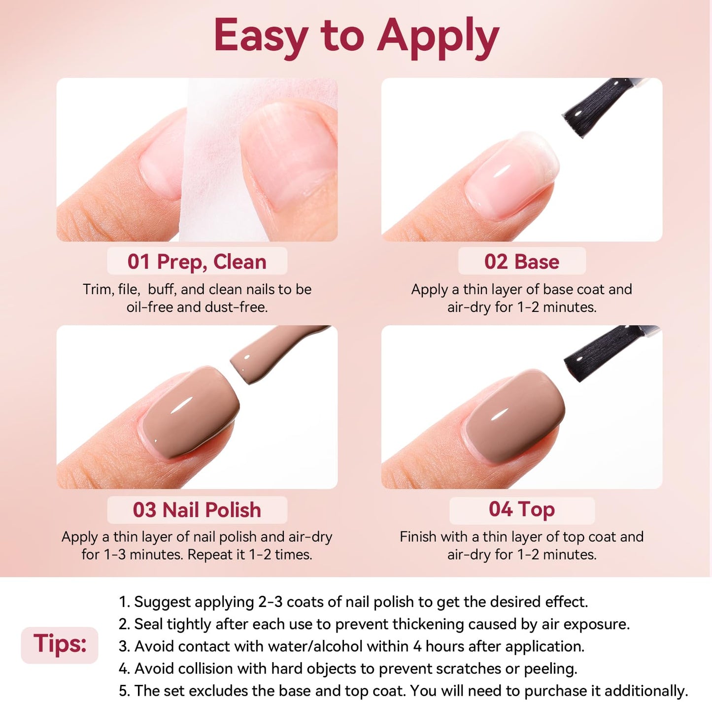 Nailshion Nude Grays Nail Polish Set, Quick-Dry Non-UV Gel, 6 Colors