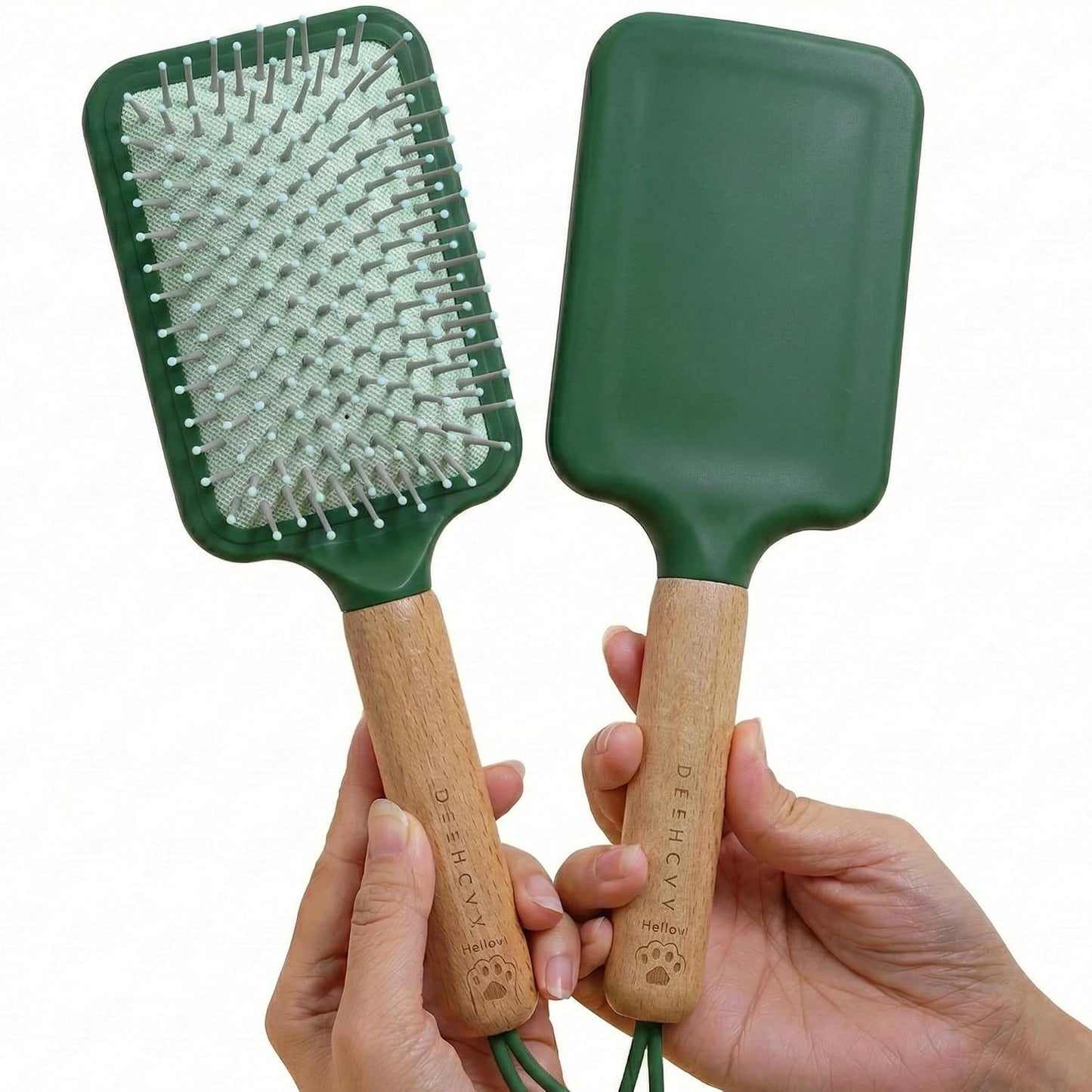 Detangling Hair Brush for Thick, Curly Hair - Solid Wood Handle & Cushion Base | Blue