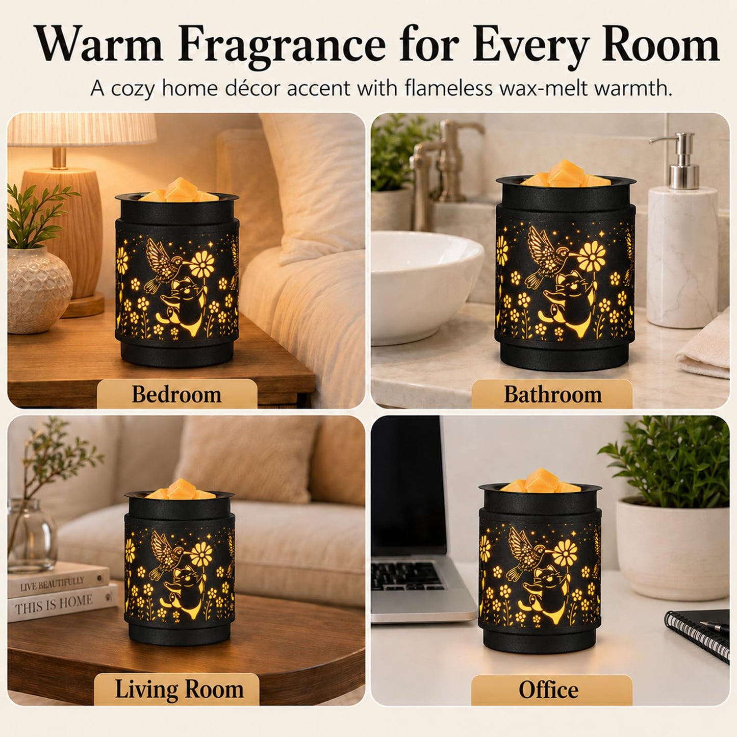 MOCOSA Metal Wax Melt Warmer, Electric Candle Wax Warmer for Scented Wax Melts, Stylish Metal Wax Melts Wax Cubes Burner for Home and Office Decor, Ideal Gift for Women and Girls(Hummingbird)