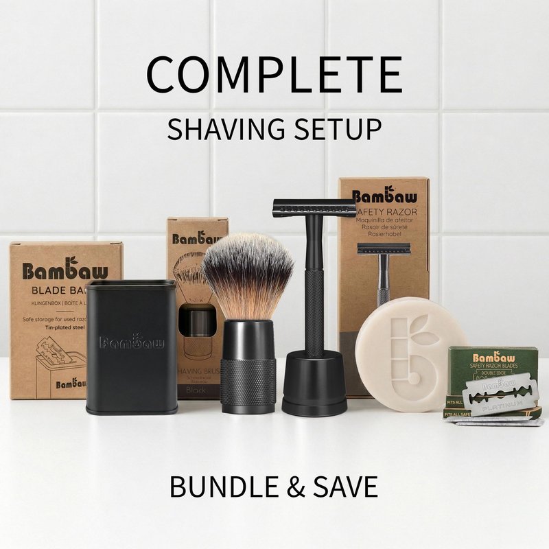 Bambaw Safety Razor for Men with 5 Blades, Double Edge Safety Razors for Men, Sustainable Single Blade Razor, Zero Waste Metal Razors - Black