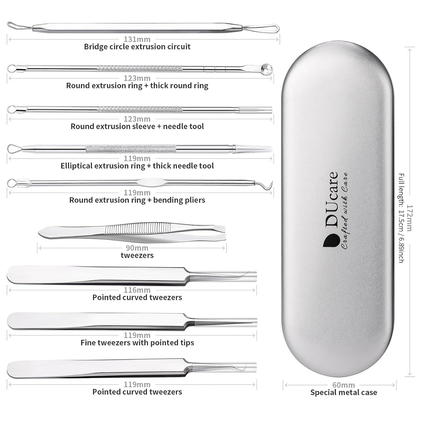 Blackhead Remover Tool Kit - 9 Piece Professional Stainless Steel Comedone Extractor Set