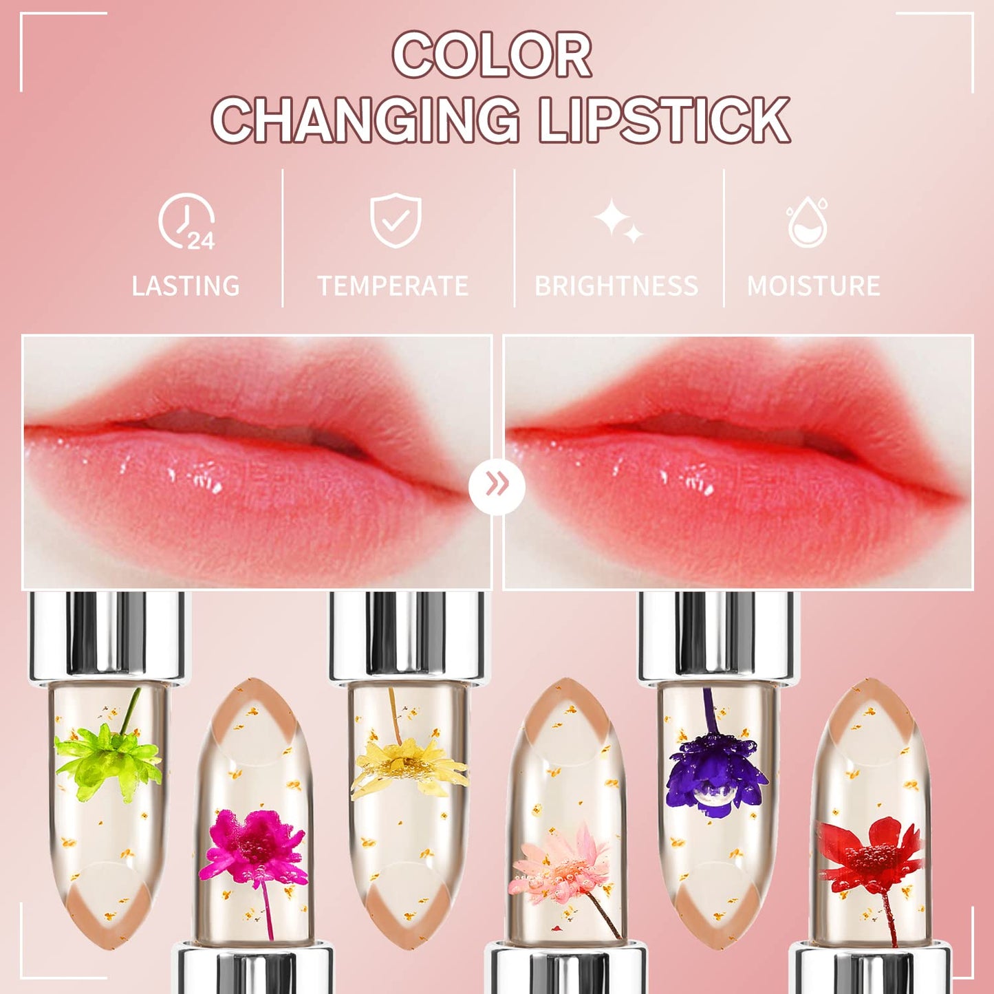 Flower Jelly Lipstick Set - 3 Pcs Color-Changing Moisturizer Balm | Long-Lasting Hydration