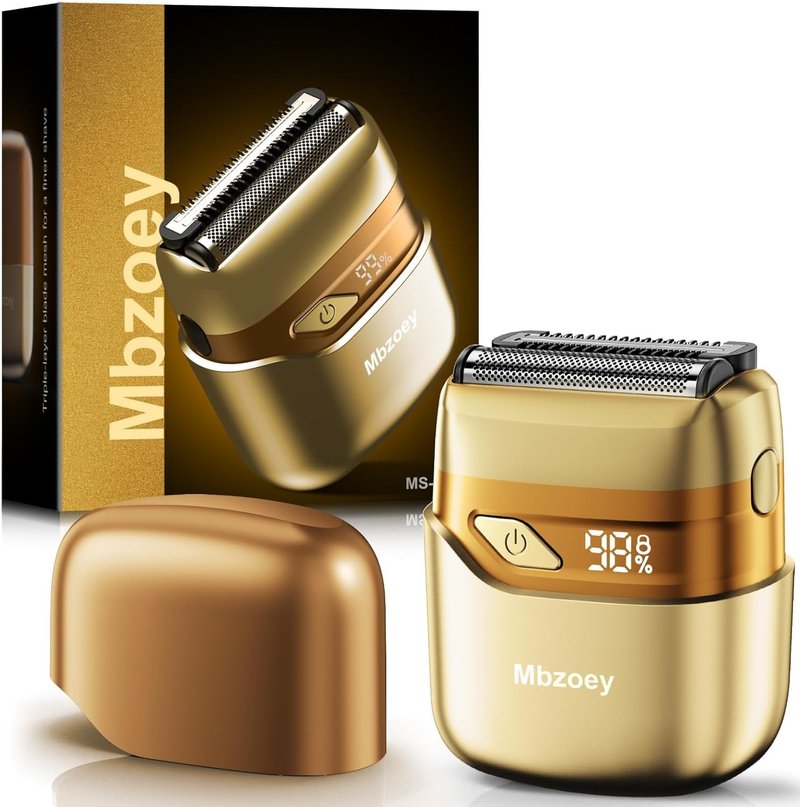 Electric Foil Shavers for Men, Mini Electric Razor, Compact Face Shaver, IPX7 Waterproof Wet Dry Cordless Razor, LED Display, USB-C, Travel-Friendly, Light Gold,Father's Day Gifts