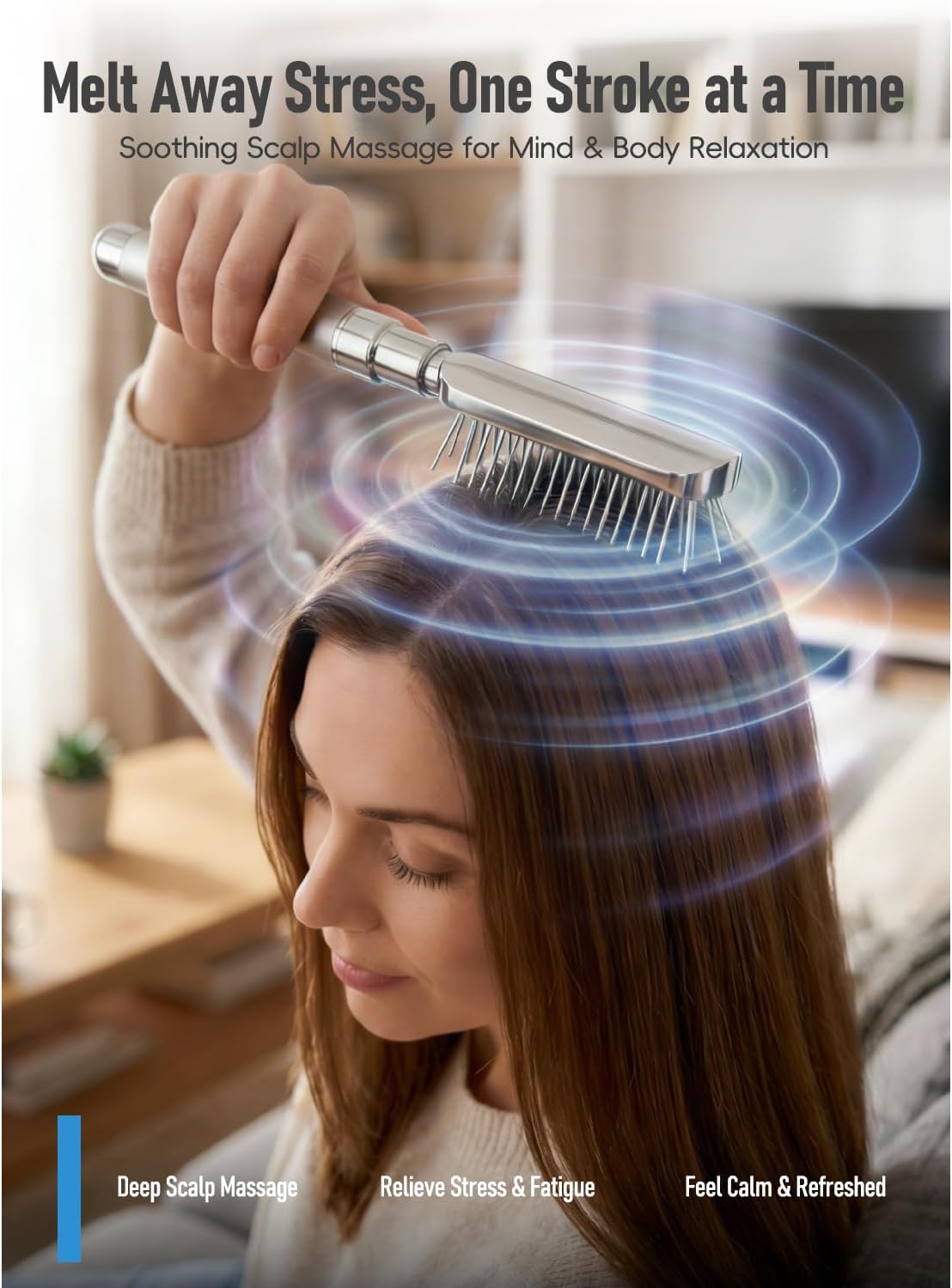 Electric Scalp Massager - Deep Relaxation Vibrating Head Massager for Stress Relief | Gentle Metal Tips, Cordless Design
