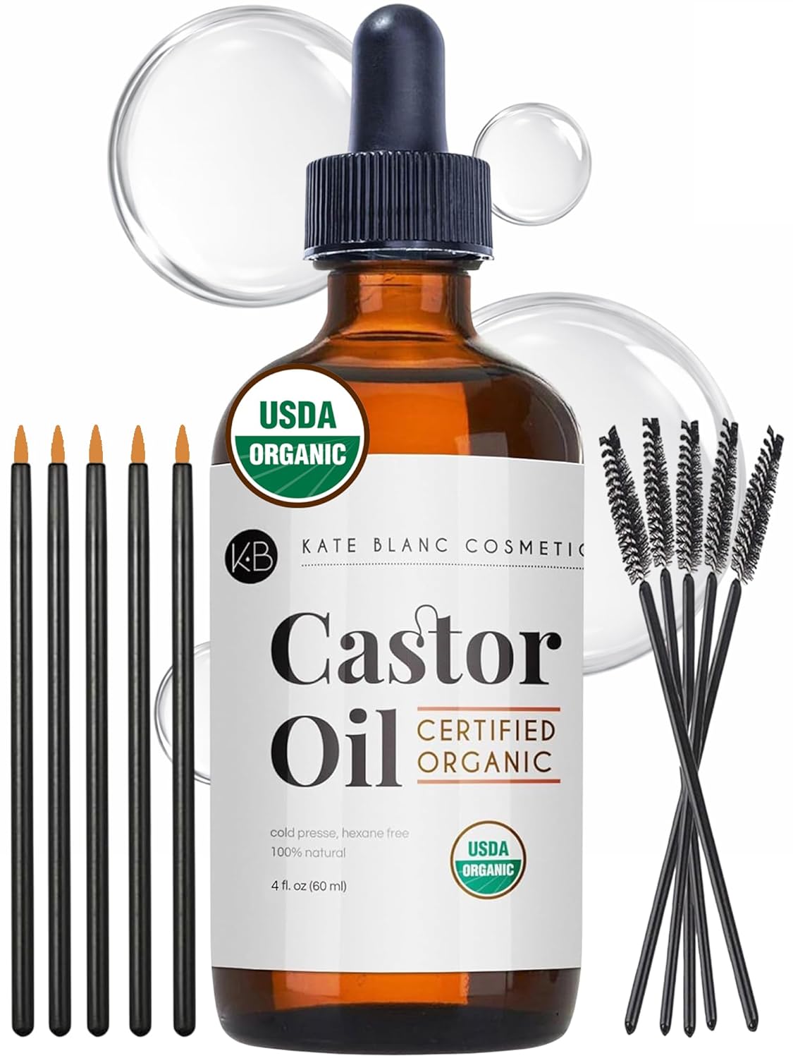 Kate Blanc Cosmetics Organic Castor Oil - 100% Pure Cold Pressed for Hair, Skin & Face | 16oz Glass Bottle