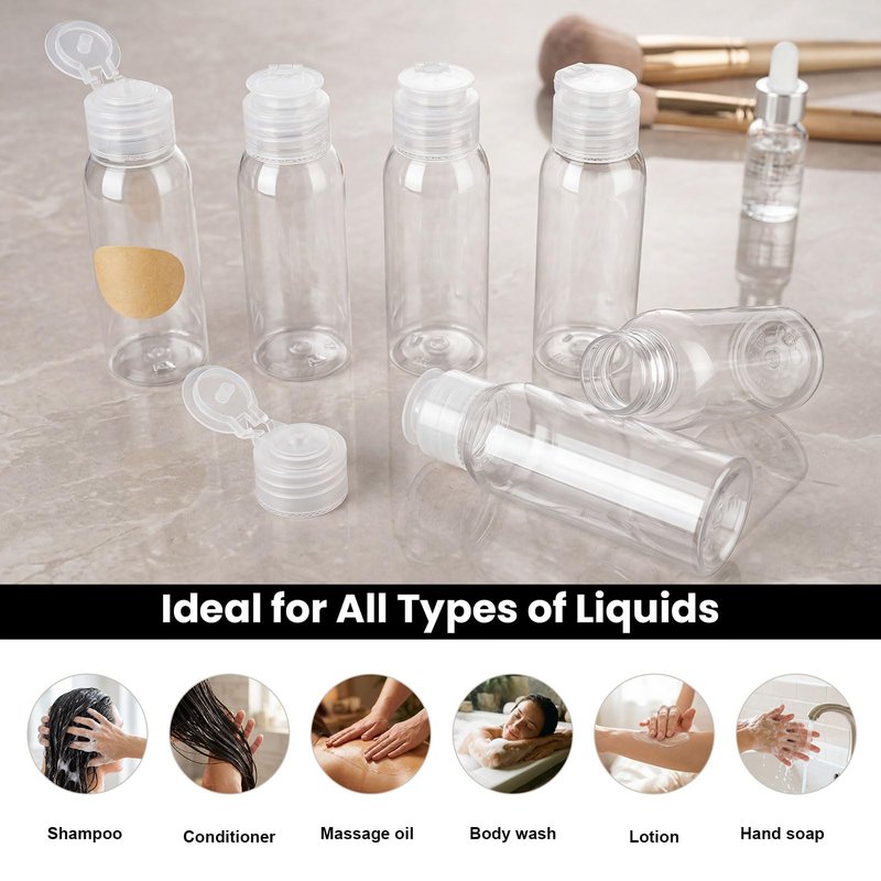 Decorniqu 6 Pack 3.4oz Travel Bottles for Toiletries Leak Proof Travel Size Toiletries TSA Approved Squeeze Bottles with Flip Cap Wide Mouth Containers for Shampoo Conditioner Body Wash Lotion(Clear)