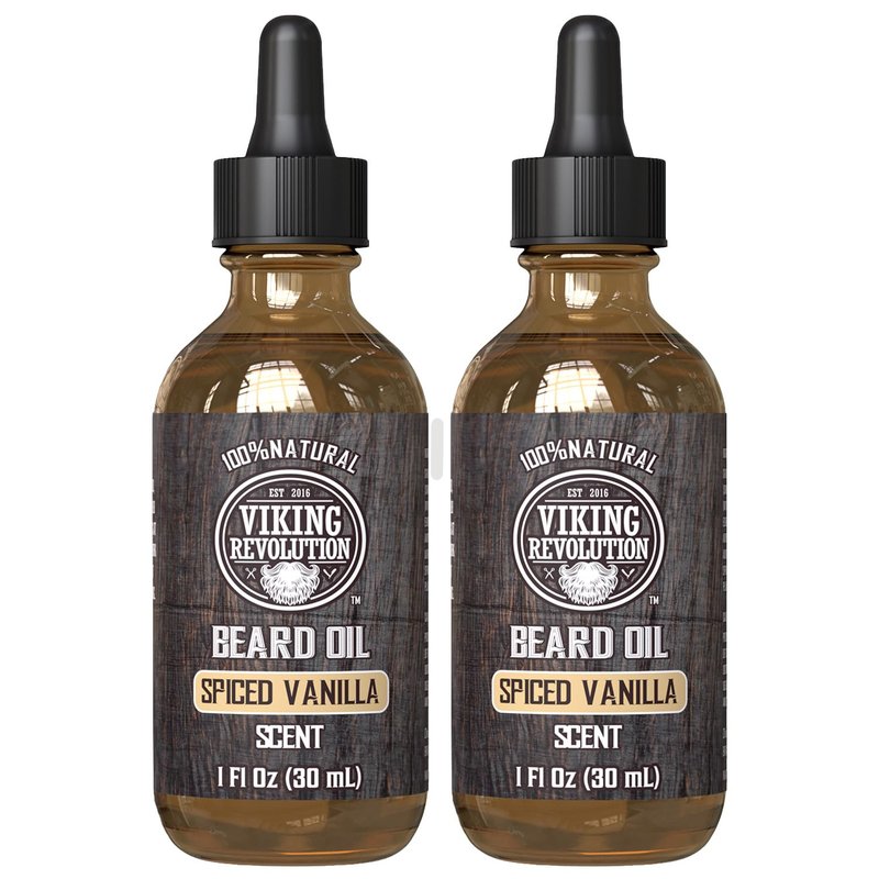 Viking Revolution Beard Oil for Men - All Natural Beard Oil Spiced Vanilla Scent with Argan Oil & Jojoba Oil Beard Conditioner and Softener - Strengthens Beards and Mustaches for Men (2 Pack)