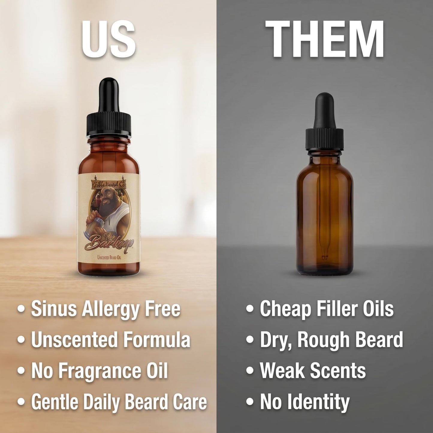 Fable Beard Co. Beard Oil - The Barkeep, Unscented, Natural Beard Oil for Men with Jojoba & Argan Oils, Vitamin E, Beard Hair Softener, Made in USA (1 Fl Oz)