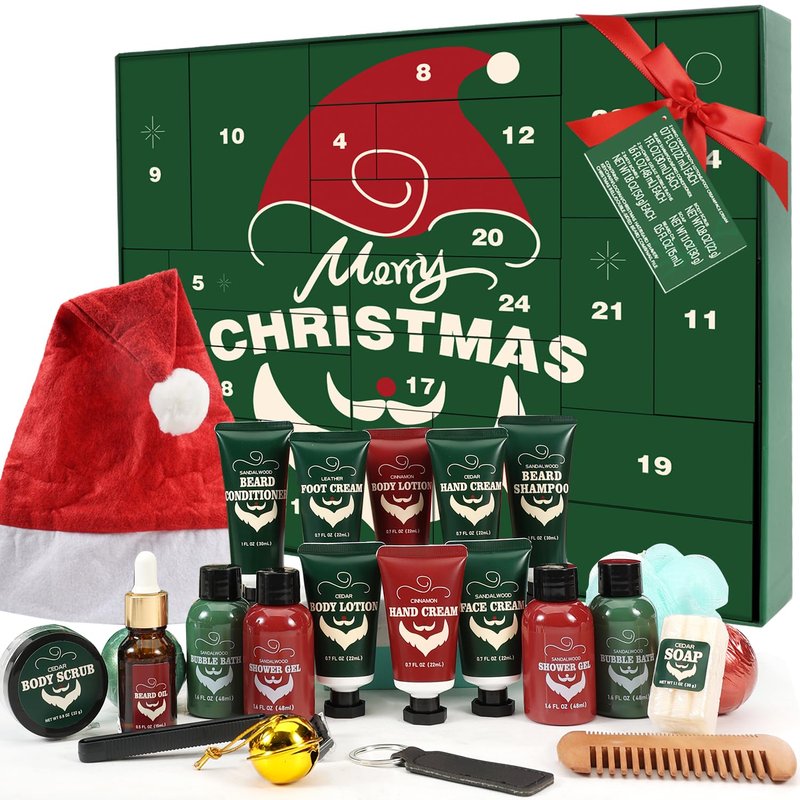 Advent Beauty Calendar for Adults 2025 Rinse & Robust Beard Care Kit Christmas Gifts for Men Skincare Beauty Advent Calendar for Men Christmas 24 Days Countdown Calendar Beard Care Grooming