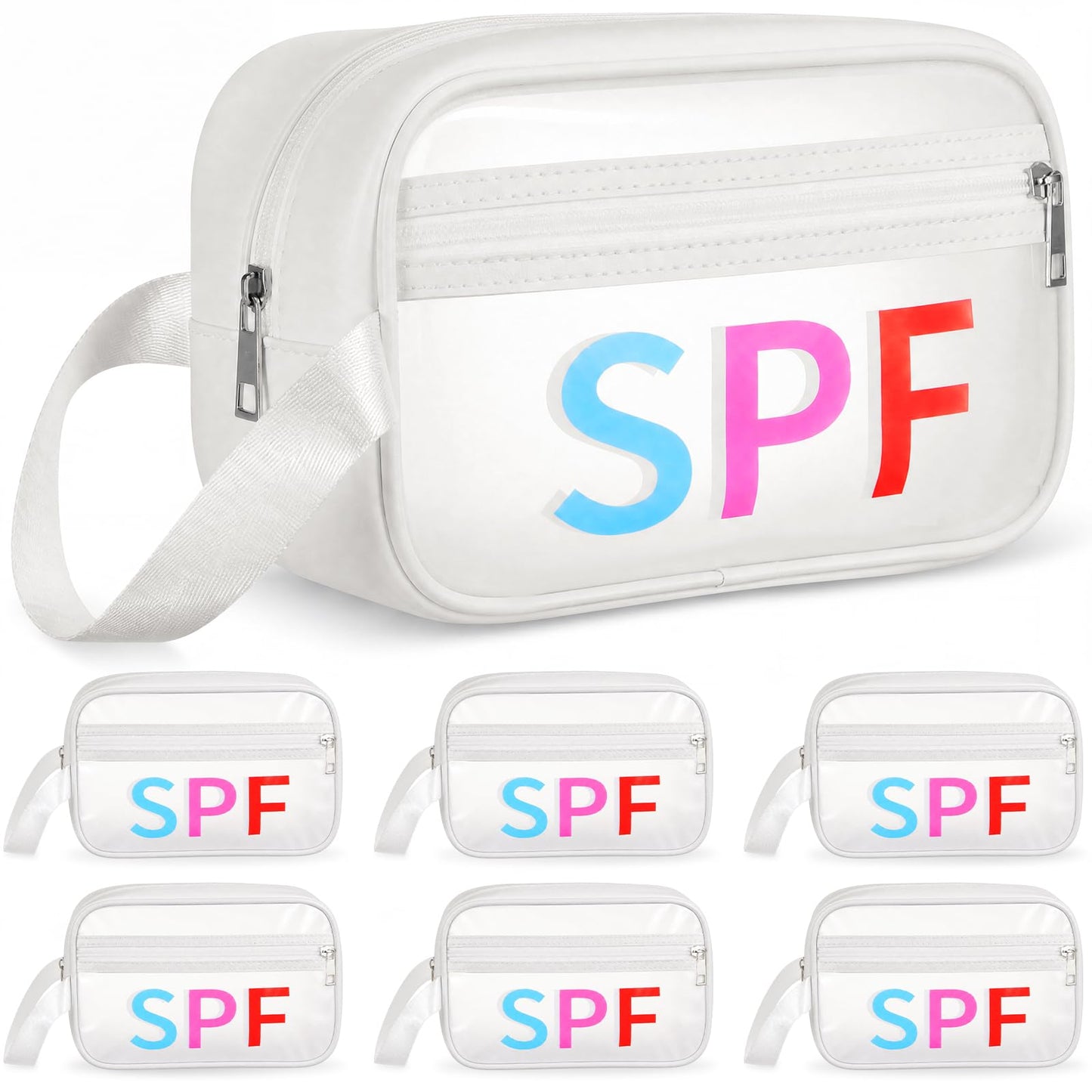 SilTriangle 6 Pcs Clear Toiletry Bag Bulk 5.7 x 9.25 Sunscreen Bag Beach Vacation Essentials for Women Waterproof Spf Makeup Pouch Travel Cosmetic Pouch Gift for Women Girls Summer Beach Pool