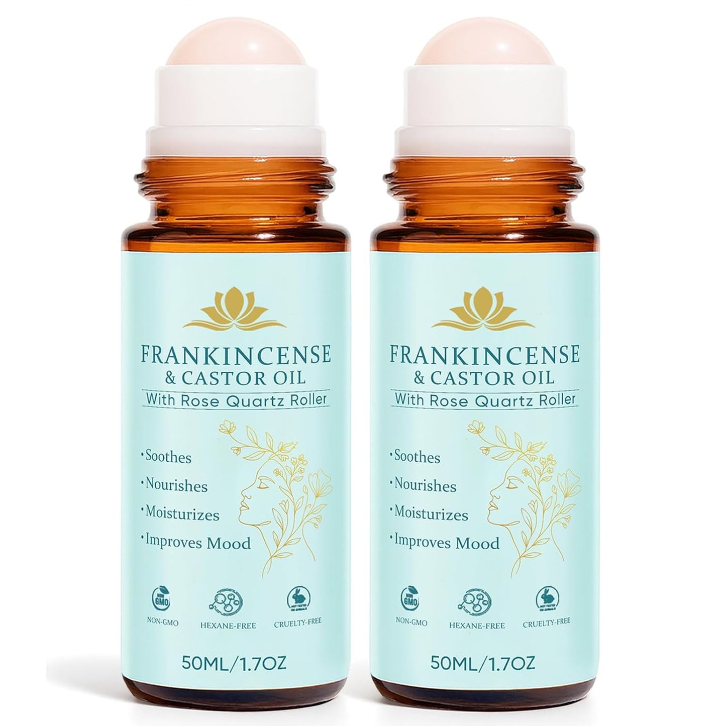 Organic Frankincense & Castor Oil Roller Ball - 100% Pure Cold-Pressed | Firms Skin & Reduces Fine Lines - 50ML/1.7OZ