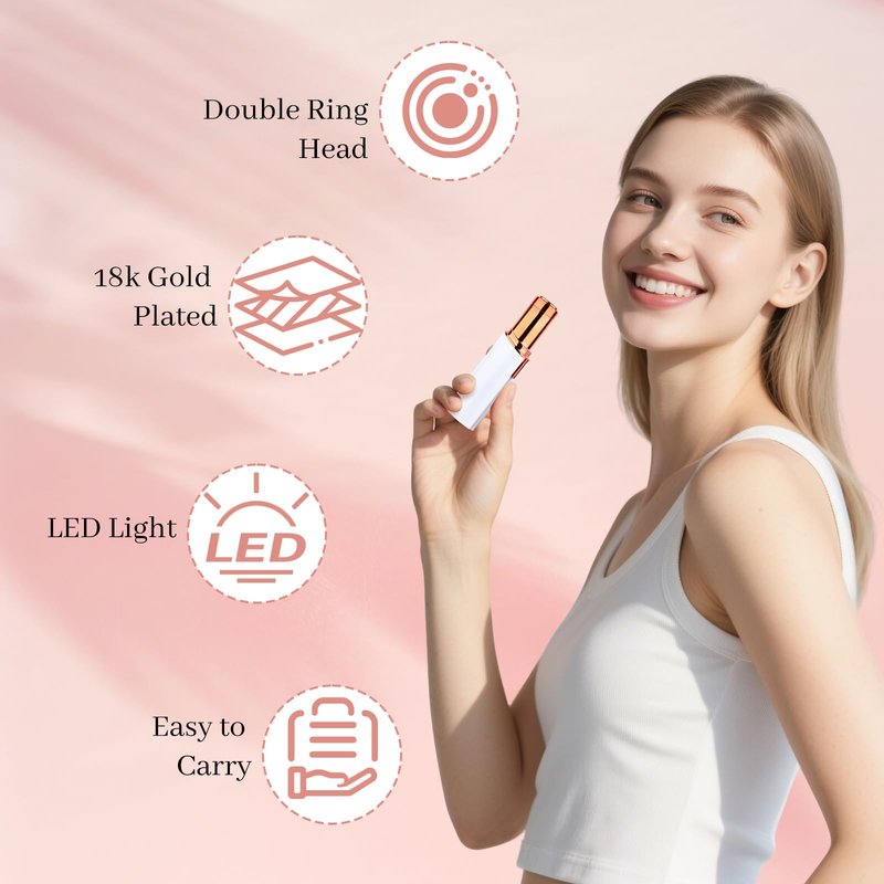 Mendaping Facial Hair Remover for Women & Men, Rechargeable Face Razor with LED Light, 2 Replacement Heads Included, Travel Electric Shaver for Lip, Chin, Arms, Upper Lip & Peach Fuzz (White)