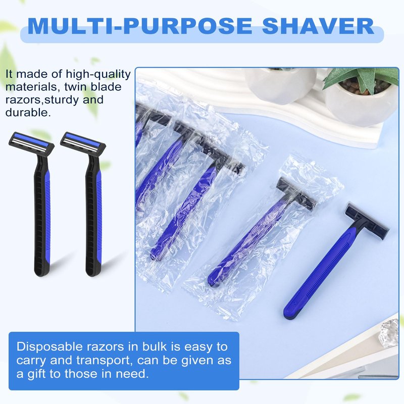 Fafortune Disposable Twin Blade Razors in Bulk, Individually Wrapped - Clear Safety Cap, For Homeless, Hotel, Airbnb, Travel (pack of 30,blue)