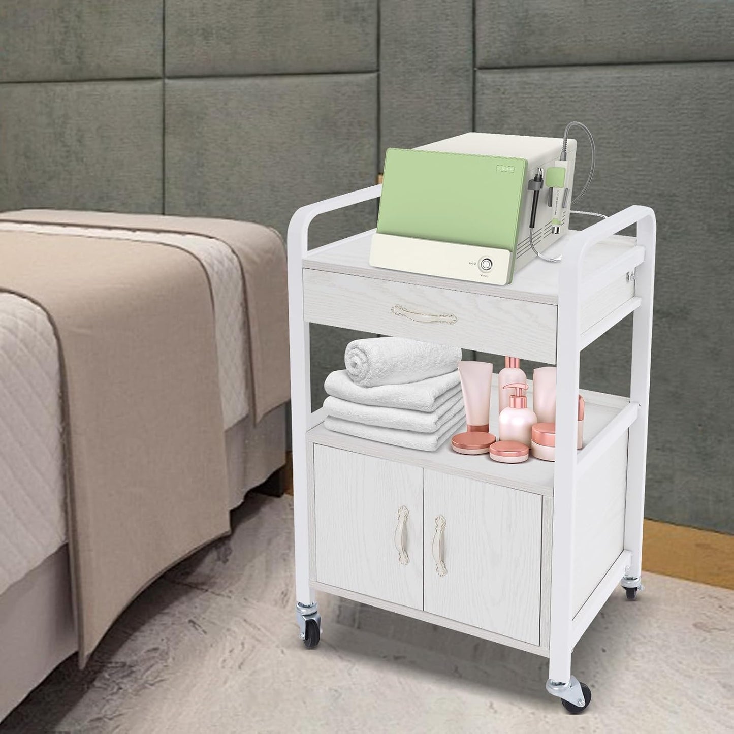 Salon Storage Trolley Cart - Movable Beauty Organizer with Drawers | Stylish White Hair Salon Station