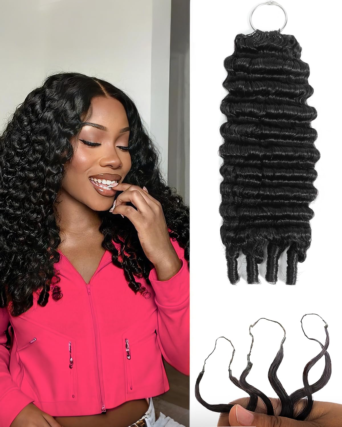 Invisible Feather Crochet Hair Extensions - 16 Inch Burmese Curly Remy Hair, 120g Reusable with Spiral Ends